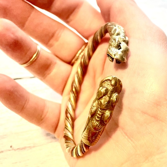 VTG Tri-metal Twisted Bracelet Double Dragon Heads copper, bronze, brass - Picture 4 of 12